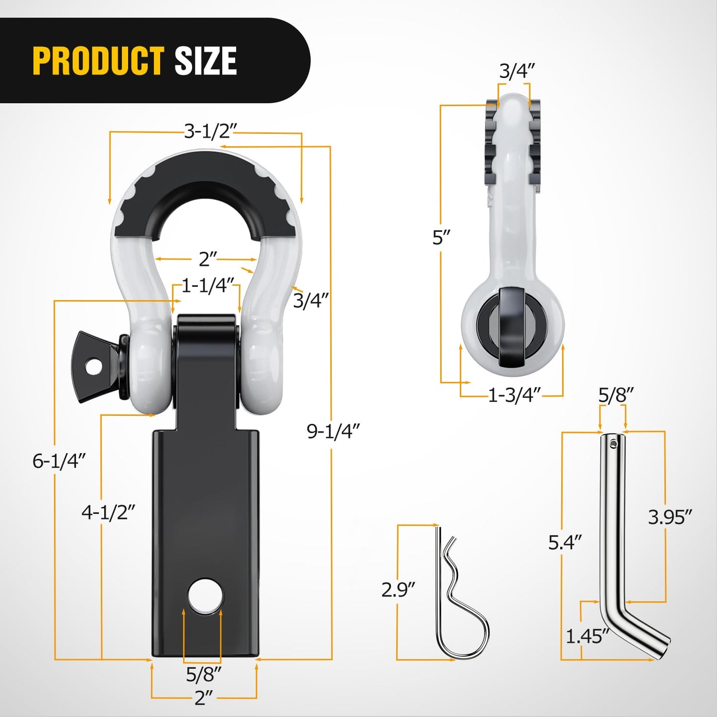 Nilight Anti-Theft Shackle Hitch Receiver 2Inch 45000 LBs Breaking Strength 3/4" Anti-Theft D Ring Shackle 5/8" Trailer Hitch Lock Pin Heavy Duty Solid Towing Kit for Trucks Off Road (Black)