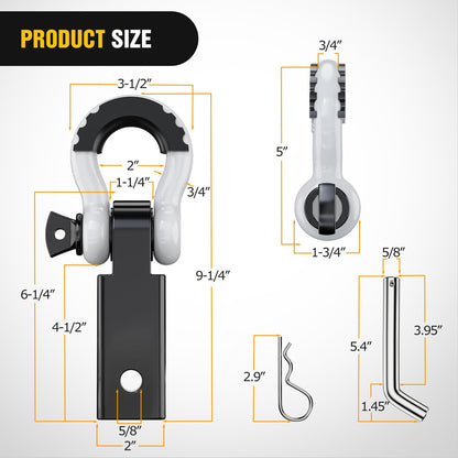 Nilight Anti-Theft Shackle Hitch Receiver 2Inch 45000 LBs Breaking Strength 3/4" Anti-Theft D Ring Shackle 5/8" Trailer Hitch Lock Pin Heavy Duty Solid Towing Kit for Trucks Off Road (Black)