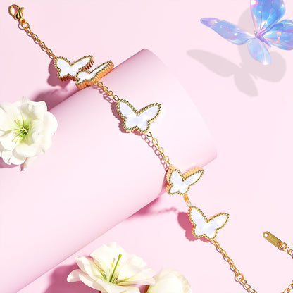 AICase 18K Gold Plated Clover Bracelet Dupes Gold/White/Black Bracelet Set for Women Flower Leaf Lucky Clover Bracelets Trendy Jewelry Birthday Gifts for Women/MoM/Friends
