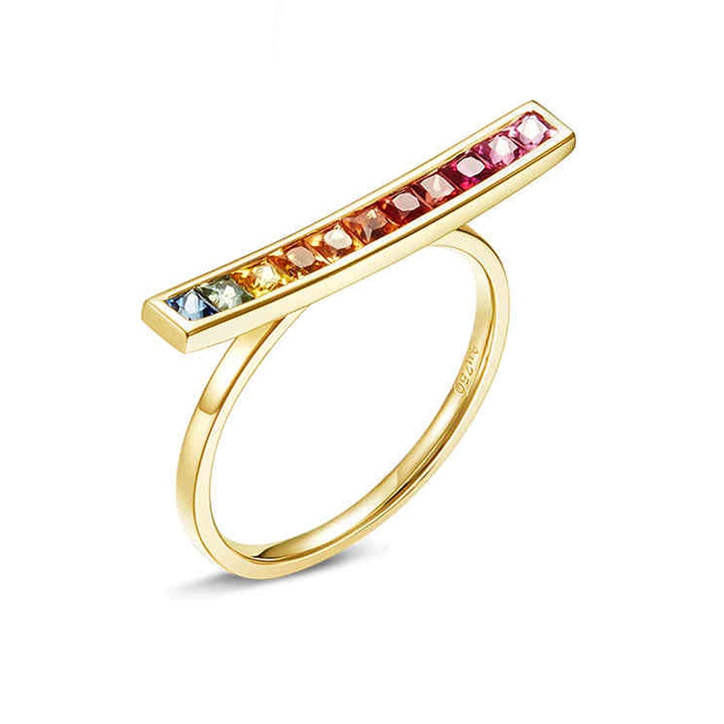 Aienid 18Ct Yellow Gold Womens Ring Custom 0.95Ct Blue Sapphire Rectangular Full of Diamonds Engagement Ring for Her
