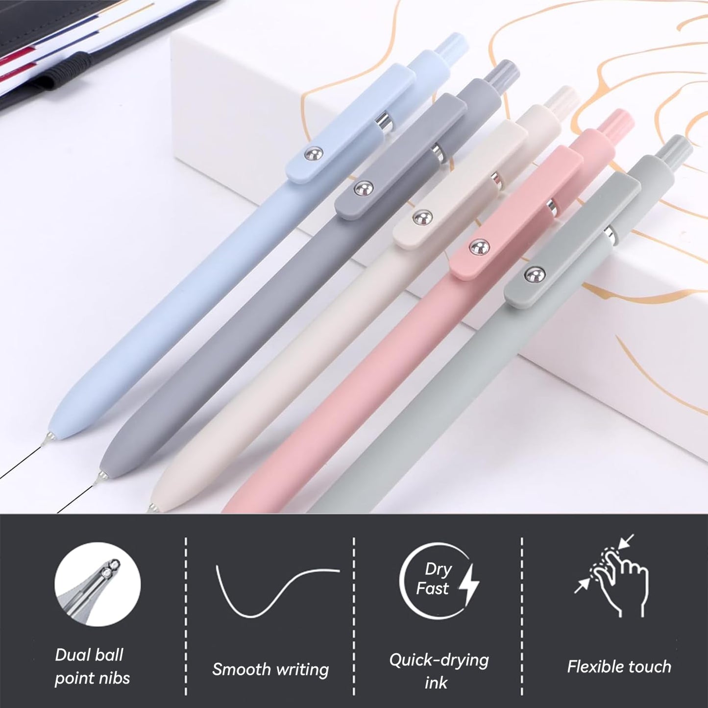 ACEES Gel Pens, 6 Pcs 0.5mm Fine Point Black Ink Pen With Smooth Writing, Office Desk Accessories, Writing Supplies Gifts for Men Women, Quick Dry Pens Ballpoint For Journaling, Black/Gray/White