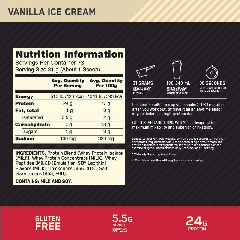 OPTIMUM NUTRITION Gold Standard 100% Whey Protein Powder, Banana Cream, 907g - [packaging may vary]