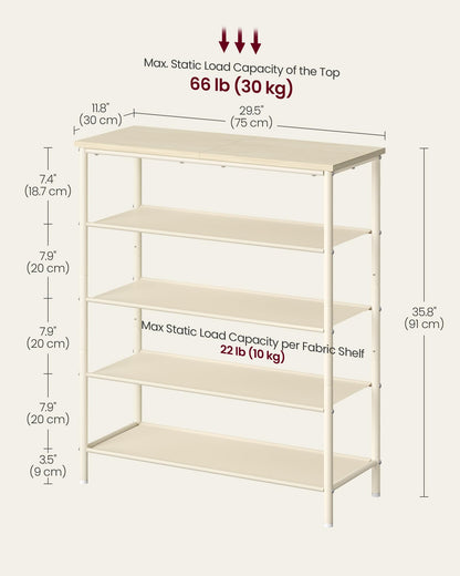 VASAGLE Shoe Rack, 4-Tier Shoe Storage Organizer for Entryway and Closet, Holds 9-12 Pairs of Shoes, 3 Fabric Shelves, Steel Frame, Industrial, Rustic Brown and Black ULBS035B01