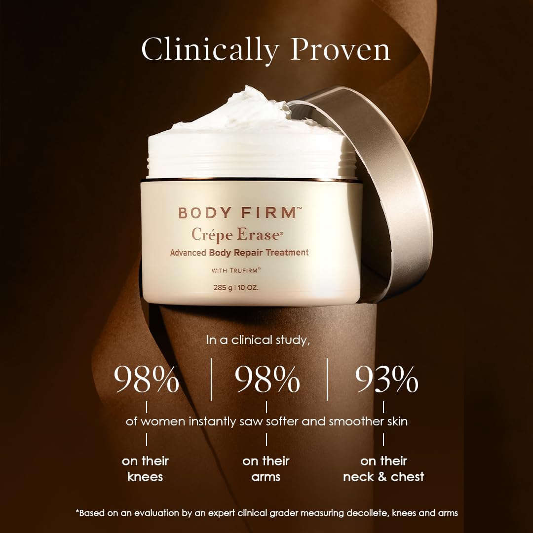 BODY FIRM Crepe Erase 2-Step Treatment, Anti-Aging Skin Care, Firming Moisturizer Cream + Body Exfoliating Pre-Treatment, Supports Wrinkle, Crepe Skin, Collagen