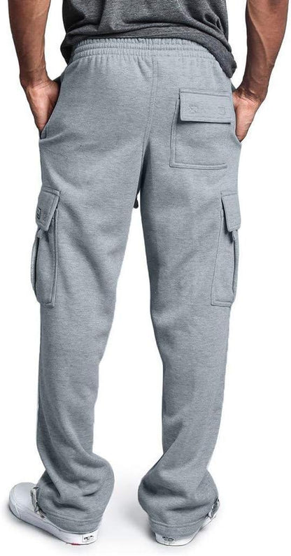 Herren Fleece Cargo Hose Dicke Sweatpants Freizeithose Loose Sports Jogginghose mit Taschen