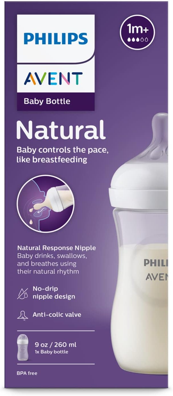 Philips Avent Natural Baby Bottle with Natural Response Nipple (Medium Flow,Flow 3), 9oz, SCY903/01