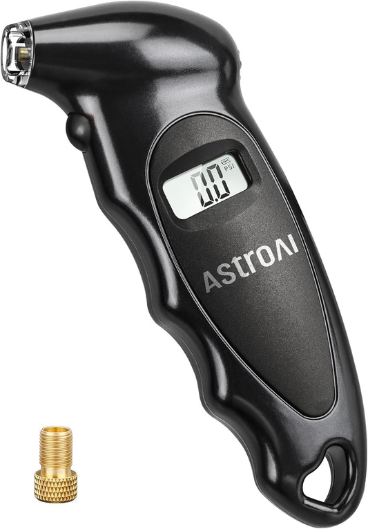 AstroAI Digital Tire Pressure Gauge with Replaceable AAA Batteries, 150 PSI 4 Settings Industrial Tire Gauge for Car Truck Bicycle Backlit LCD Non-Slip Grip Car Accessories(Black)