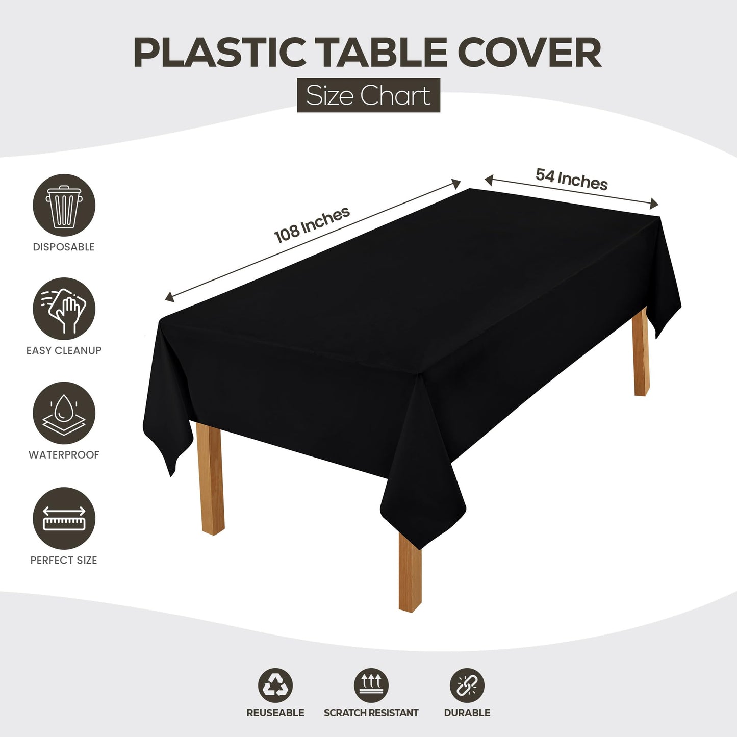 Utopia Kitchen Einweg-Tischdecke aus Kunststoff (12er Pack – 137x274 cm) Weiß Rechteckige Tischdecke Wasserdicht Schmutzabweisend Party-Tischdecke