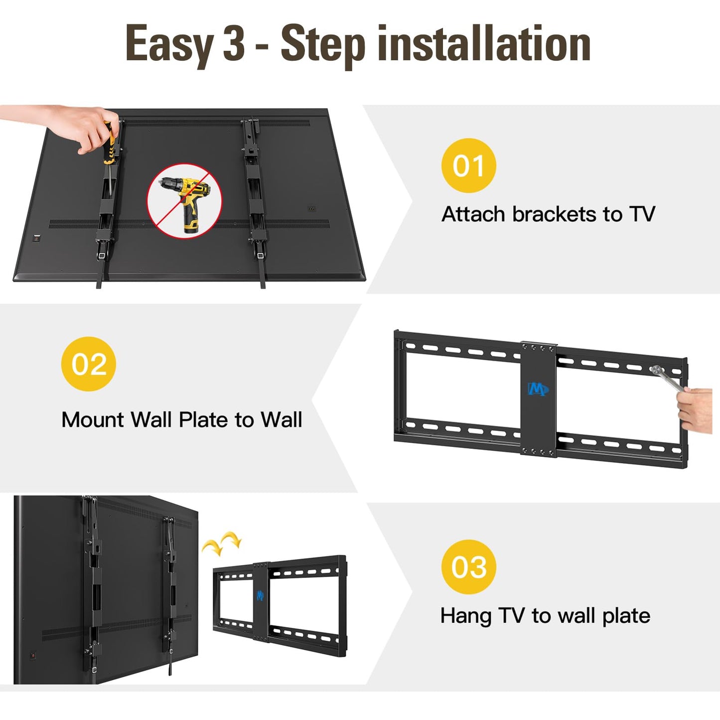 Mounting Dream TV-Wandhalterung für die meisten 37-75-Zoll-Fernseher, universelle neigbare TV-Halterung passend für 16", 18", 24" Ständer mit Tragkraft 132lbs, Max Vesa 600 x 400mm, flache TV-Wandhalterung mit niedrigem Profil