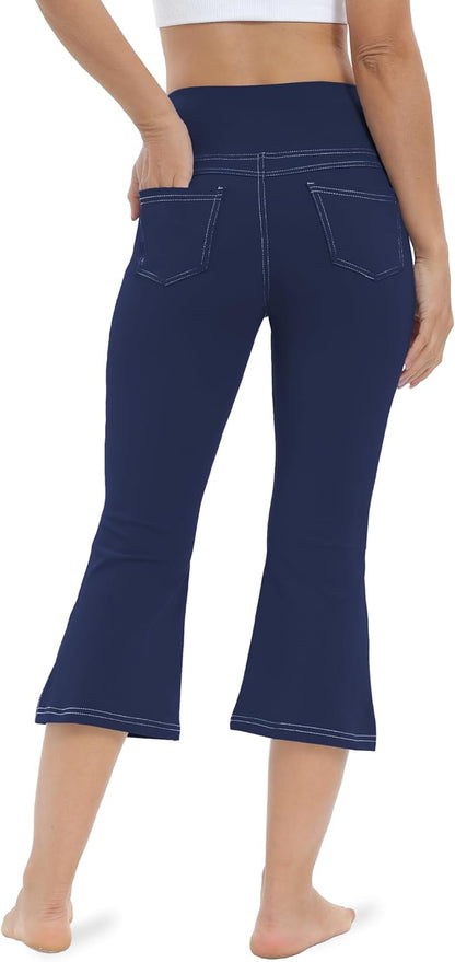 VOOVEEYA Lässige Bootcut Yoga-Hose für Damen, 4 Taschen – Schlagleggings, High Waist, Bauchkontrolle, Bootleg-Arbeitshose
