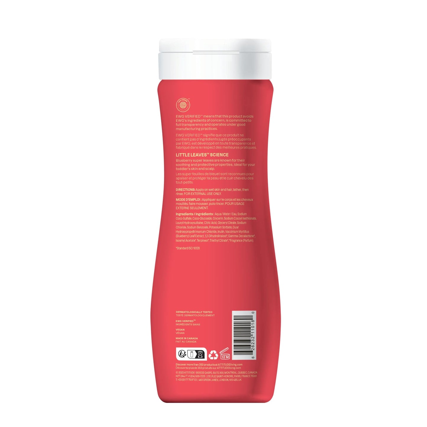 ATTITUDE Shampoo und Duschgel für Kinder, Hergestellt in Kanada, EWG Verifizierter Haar- und Körperreiniger, Dermatologisch Getestete Seife, Pflanzliche und Mineralische Badeprodukte, Vegan, Vanille & Birne, 473 mL