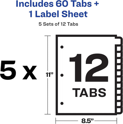 Avery 12-Tab Binder Dividers, Easy Print & Apply Clear Label Strip, Index Maker, White Tabs, 30 Sets Total (6 Packs of 11429)