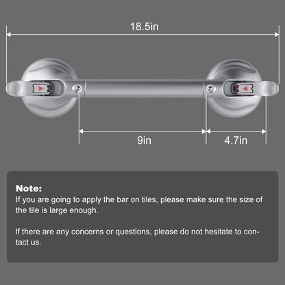 15-Inch Shower Handle - Upgraded Grab Bar with Strong Suction Cups for Bathtub & Shower Safety, Ideal for Seniors, Elderly, Disabled -Silver