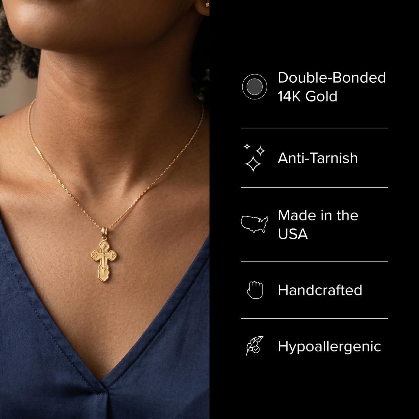 Cross+Crown Premium 14K Yellow Gold Orthodox Cross Pendant, Durable Double-Bonded 14K Pendant for Necklace, Women & Mens Gold Cross for Chain, Handcrafted Religious Jewelry in the USA with Premium Jewelry Box