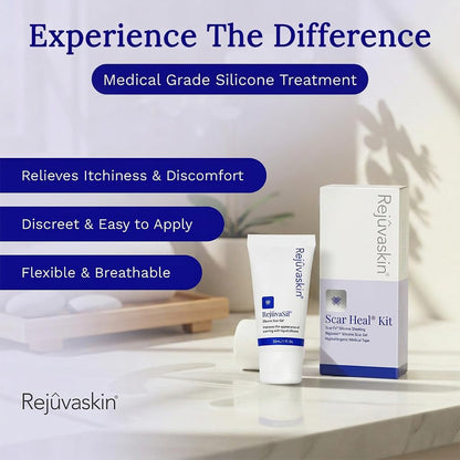 Rejuvaskin Scar Heal Kit for Breast Scars, Soften, Flatten, Reduce and Recover, Silicone Sheeting, RejuvaSil Gel & Medical Tape, Breast Anchor Pair