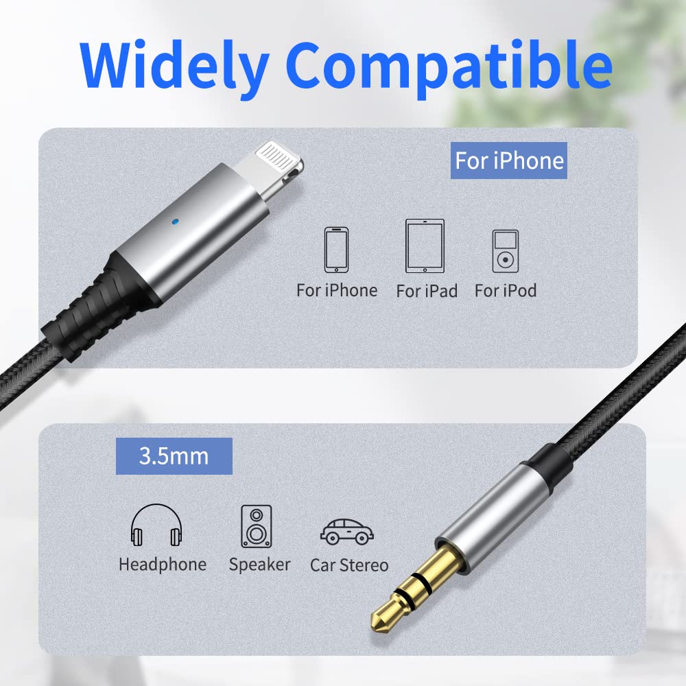iSkey [Apple MFi zertifiziert] Aux-Kabel für iPhone, 3,5mm-Aux-Kabel für Auto kompatibel mit iPhone 14 13 12 11 XS XR X 8 7 6 iPad iPod für Auto-Stereoanlage, Lautsprecher, Kopfhörer, unterstützt alle iOS-Versionen