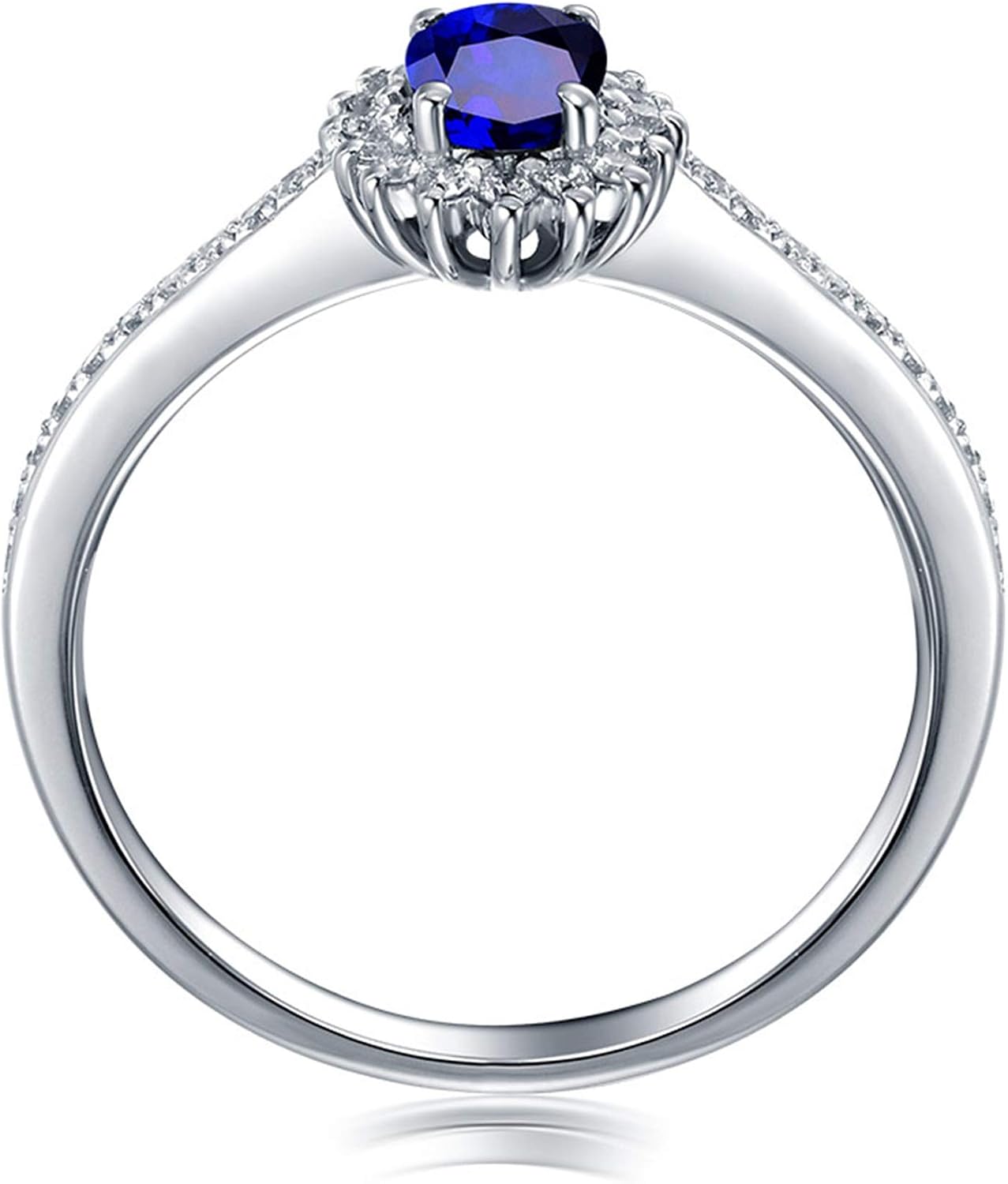 Aienid 18Ct White Gold Wedding Bands for Women 0.56Ct Blue Topaz Oval Shaped with Round Diamond Wedding Rings for Women