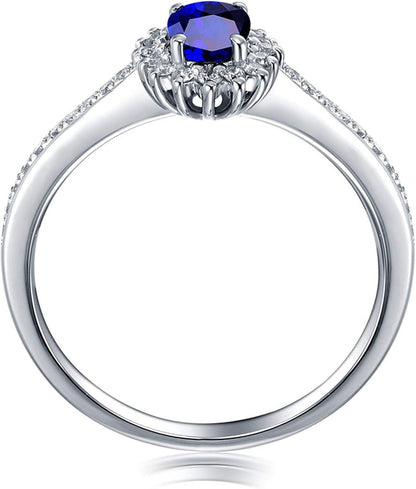 Aienid 18Ct White Gold Wedding Bands for Women 0.56Ct Blue Topaz Oval Shaped with Round Diamond Wedding Rings for Women