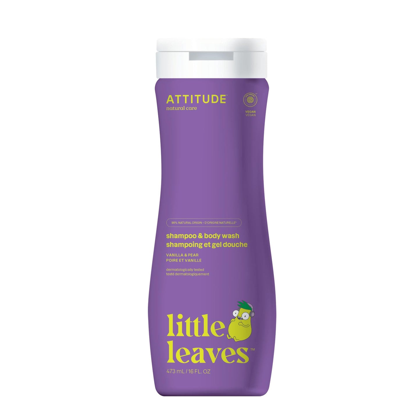 ATTITUDE Shampoo and Body Wash for Kids, EWG Verified Hair and Body Cleanser, Dermatologically Tested Soap, Plant and Mineral Based Bath Products, Vegan, Vanilla and Pear, 32 Fl Oz