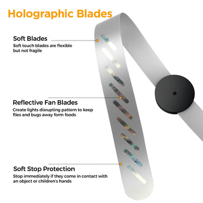 Fly Fans for Tables, Fly Repellent Fan Indoor Outdoor with Holographic Blades, Batteries Powered for Picnic, Party, Restaurant, Kitchen, and BBQ,4 Pack