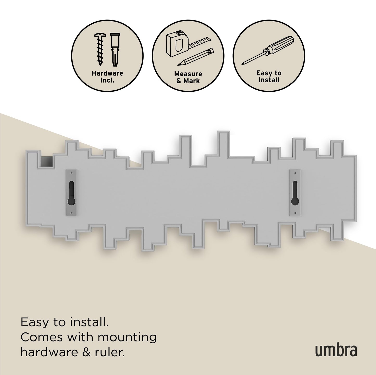 Umbra Sticks Wall-Mounted Coat Rack Rail Hook with 5 Retractable Pegs – Modern, Space-Saving Storage Organizer, Black