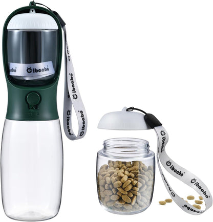 Cibaabo Dog Water Bottle with Food Container, Travel Puppy Water Bowl, Portable Pet Dispenser, Dog Gift Stuff Accessories Items, Puppy Essentials Necessities for Yorkie Cat Walking and Hiking