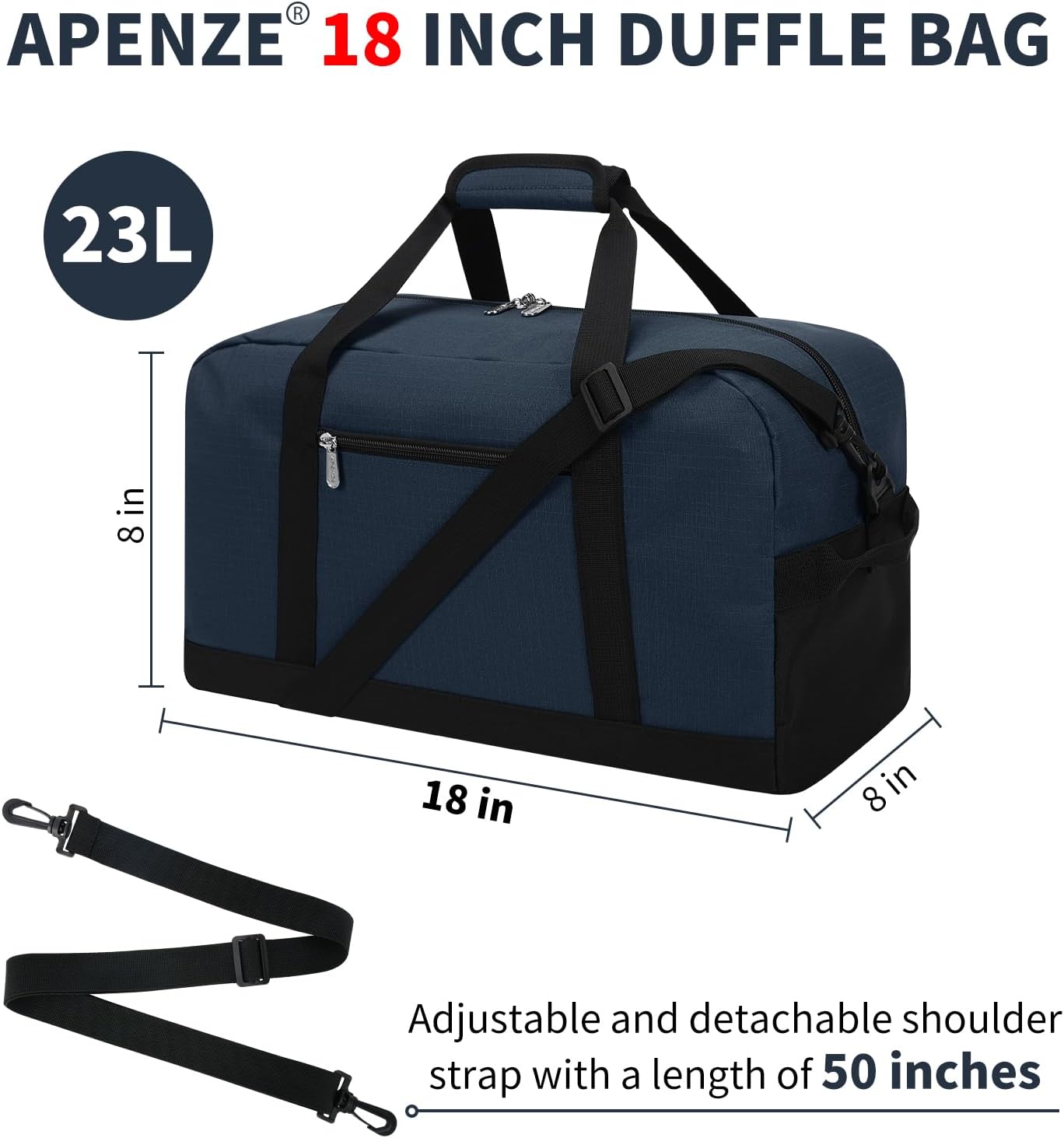 Kleine Sporttasche 18 Zoll Handgepäck Reisetasche für Wochenendtrips Sport-Schwarz