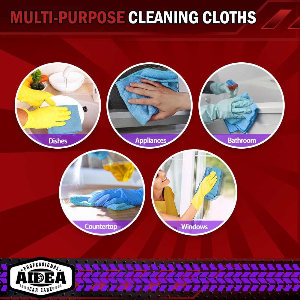 AIDEA Microfiber Cleaning Cloths-50PK, Microfiber Towels for Cars, Premium All-Purpose Car Cloth, Dusting Cleaning Rags, Absorbent Towels for SUVs, House, Kitchen, Window, Gift-12×12"