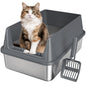 Stainless Steel Cat Litter Box, Odor Free Metal Litter Box with High Sides Lid, Open Top Low Entry Litter Pan Include Scoop Easy Cleaning Anti-Scratch Kitty Cat Box Anti-Urine Leakage, Non-Sticky