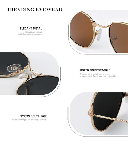 KALIYADI Sonnenbrillen für Damen und Herren Polarisiert Hexagon Damensonnenbrillen Trendy Metallrahmen UV-Schutz (Gold Rahmen Grau Linse)