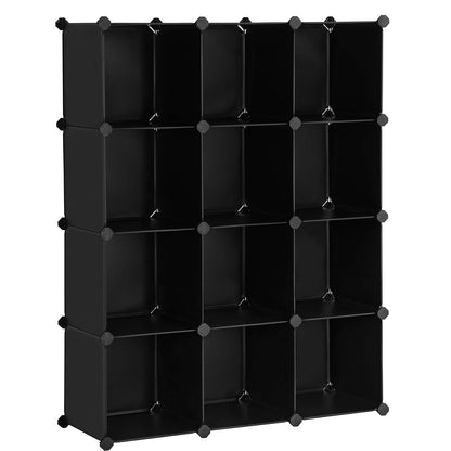 SONGMICS Cube Storage Organizer, Set of 16 Plastic Cubes, Closet Organizers and Storage, Room Organization, Bedroom Living Room, 12.2 x 48.4 x 48.4 Inches, Rustic Brown ULPC442A01