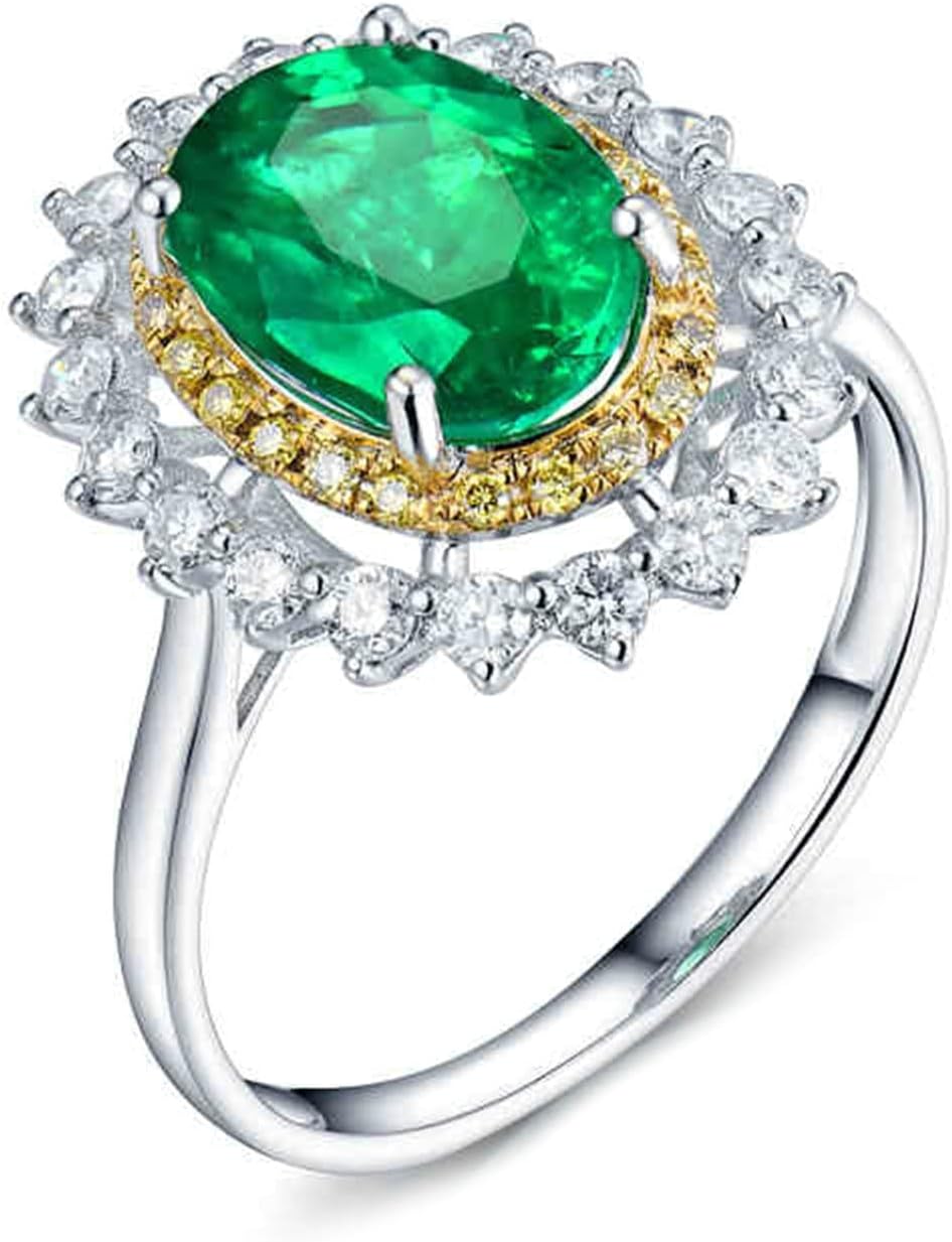 18K White Gold Ring 1.93ct Oval Shape Emerald with 0.81ct Diamond Anniversary Ring for Girls