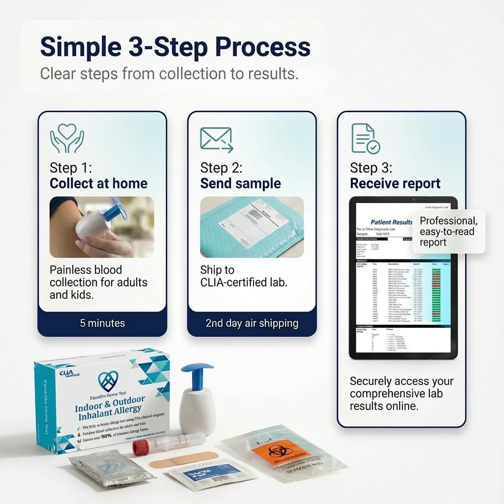 Inhalant Allergy Test - Clinical-Grade Accuracy | Painless Collection for Adults & Kids | Covers Over 90% Indoor and Outdoor Allergy Reactions Including Dust Mites, Mold, Pet Dander, Pollen