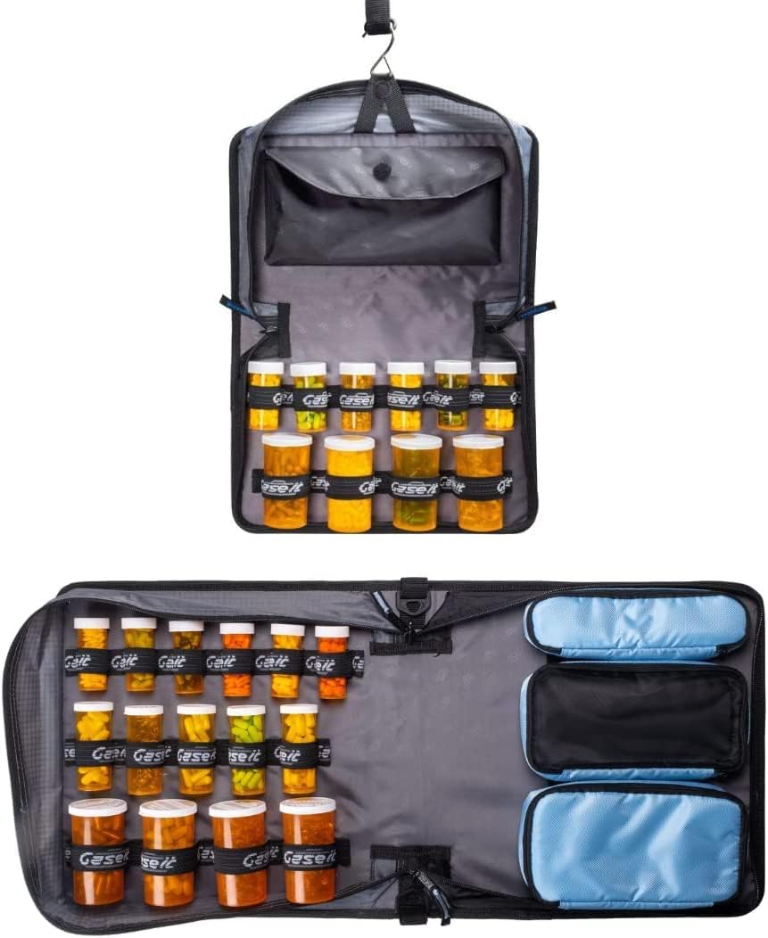 Med Manager Medicine Organizer and Portable Medical Binder, Holds (15) Pill Bottles - (11) Standard Size and (4) Large Bottles, Includes Removable 5-Tab File Folder, Black, 14 x 14 x 4 inches