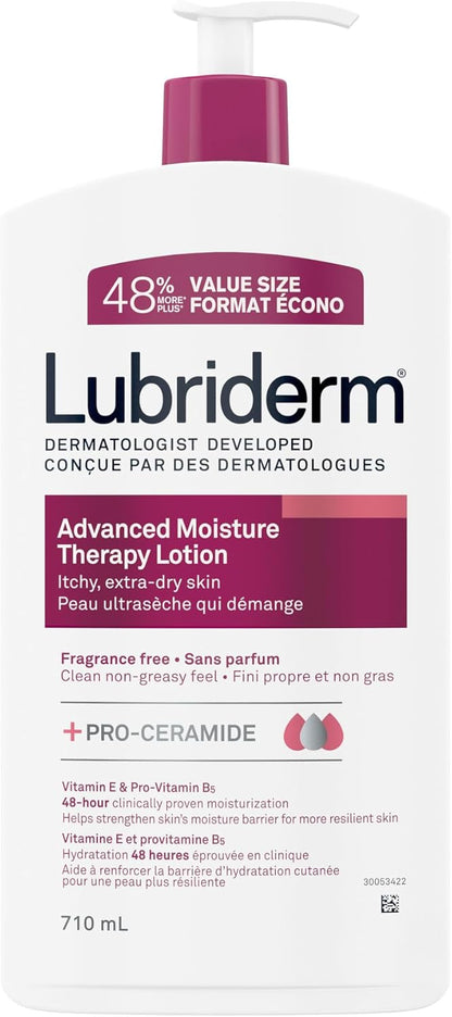 Lubriderm Advanced Moisture Therapy Moisturizing Cream - Vitamin E, Vitamin B5, Fragrance Free Body Lotion, 710 mL