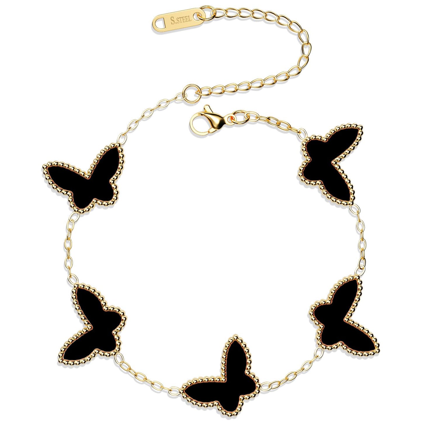 AICase 18K Gold Plated Clover Bracelet Dupes Gold/White/Black Bracelet Set for Women Flower Leaf Lucky Clover Bracelets Trendy Jewelry Birthday Gifts for Women/MoM/Friends
