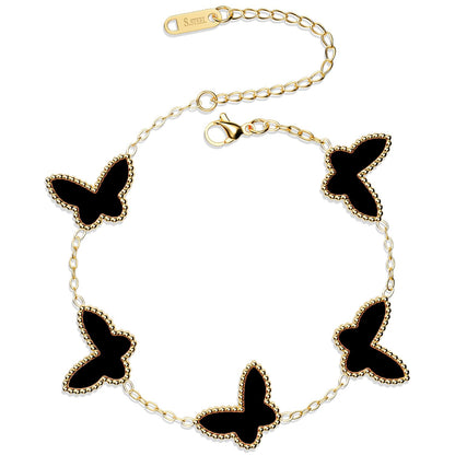 AICase 18K Gold Plated Clover Bracelet Dupes Gold/White/Black Bracelet Set for Women Flower Leaf Lucky Clover Bracelets Trendy Jewelry Birthday Gifts for Women/MoM/Friends