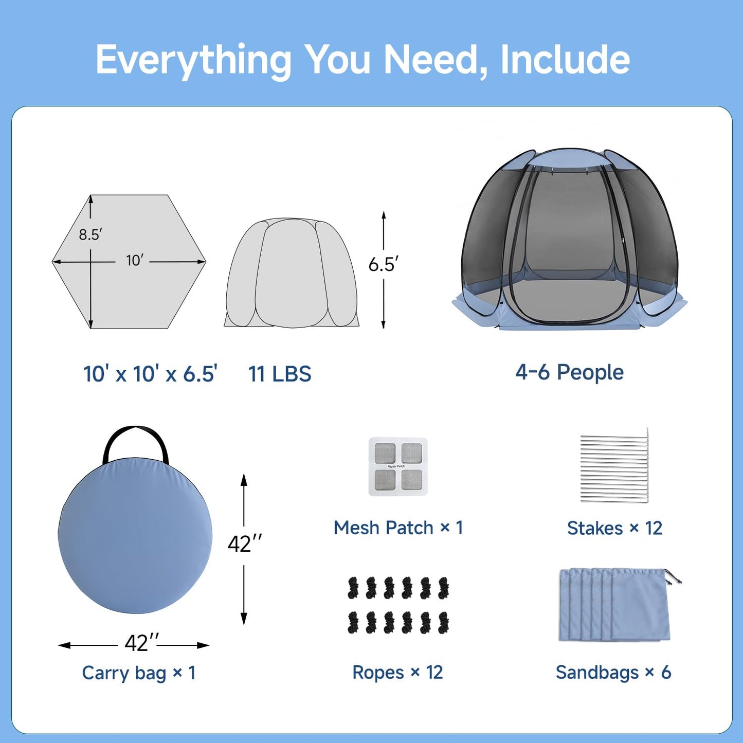 Alvantor Pop Up Screen House Tent, Instant Outdoor Gazebo with Mosquito Netting & UPF 50+ Sun Protection, Portable Canopy Shelter for Patio, Backyard, Camping (2-10 Person)
