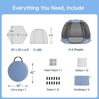 Alvantor Pop Up Screen House Tent, Instant Outdoor Gazebo with Mosquito Netting & UPF 50+ Sun Protection, Portable Canopy Shelter for Patio, Backyard, Camping (2-10 Person)