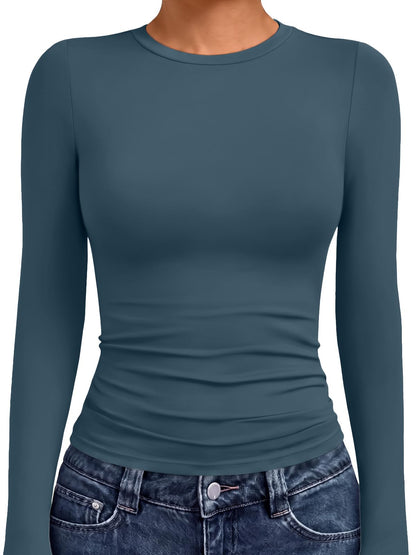 AUTOMET Womens Crew Neck Long Sleeve Shirts Compression Underscrubs Tops