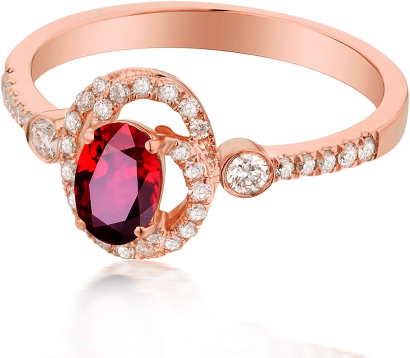 Aienid 18Ct Rose Gold Diamond Engagement Rings Women Oval Ruby with Diamond Engagement Ring for Her