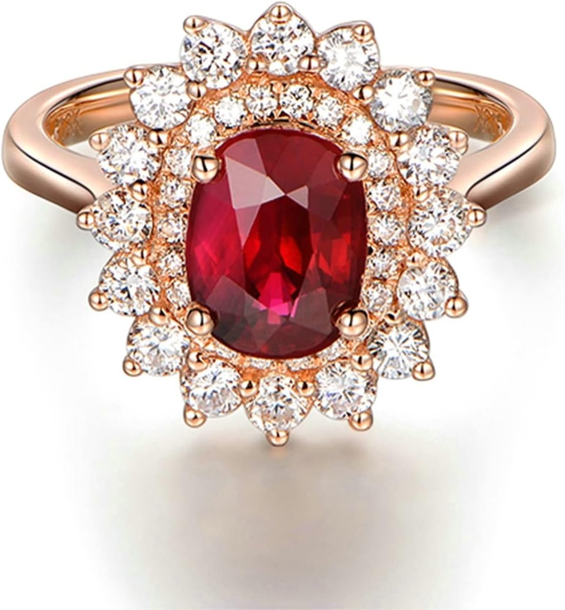 18K Rose Gold Marriage Rings for Women, Women Engagement Ring Flower Inlaid 2.03ct Pigeon Blood Ruby with 0.75ct Diamond Wedding Bands, 10.5, 18K Rose Gold, Cubic Zirconia