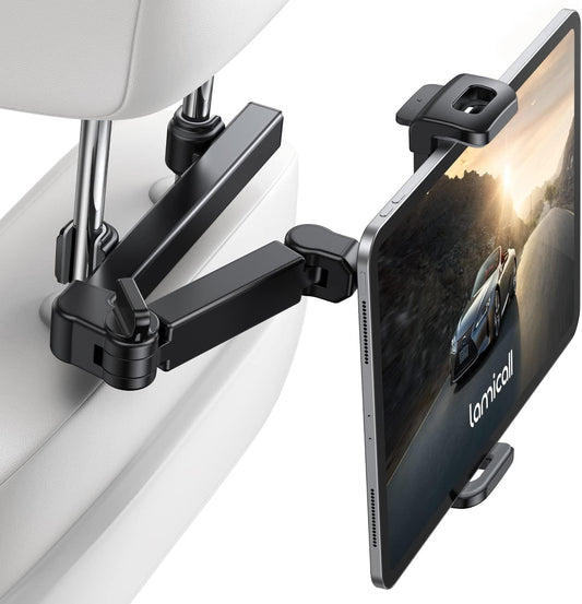 Lamicall Car Headrest Tablet Holder - [Extension Arm] Adjustable iPad Car Mount for Back Seat, Road Trip Essentials for Kids, 4.7-11" Tablet iPad Pro, Air, Mini, Galaxy, Fire, Black