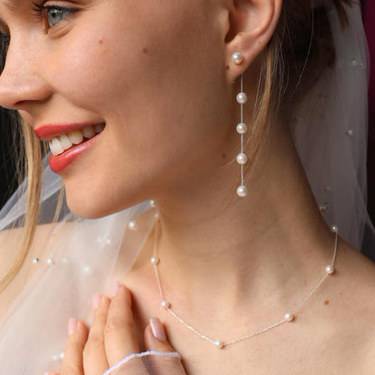 Trinckle Silber Tropfenohrringe mit Perlen, Silber Hängeohrringe für Frauen 5mm Brautperlen Lange Ohrringe für Muttertag, Weiß Boho Accessoires Hochzeitsschmuck, Silber Statement Ohrringe für Abschlussball Geburtstag