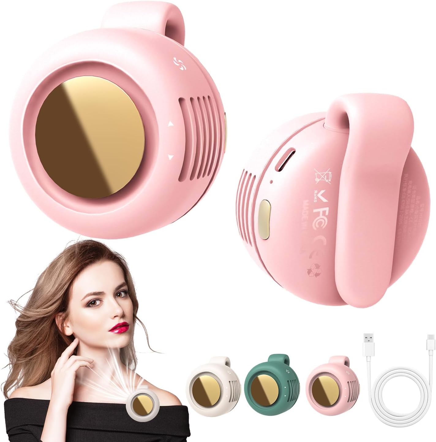 Portable Silent Mini Bladeless Fan Clip On, Small Fan Clip on for Shirt & Waist, Adjustable 3-Speed Suspended Whirlwind Fans, For Outdoor & Travel & Office, Travel Accessories, Gift