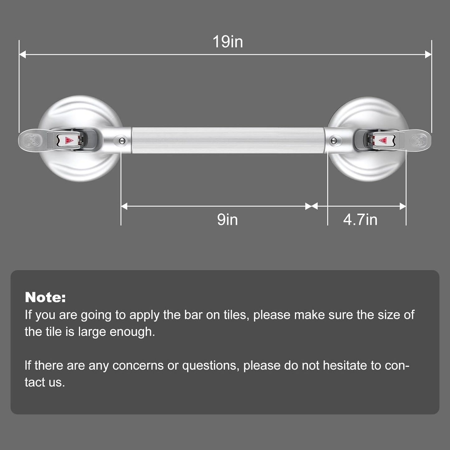 15-Inch Shower Handle - Upgraded Grab Bar with Strong Suction Cups for Bathtub & Shower Safety, Ideal for Seniors, Elderly, Disabled -Silver