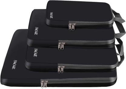 BAGAIL 4 Set Compression Packing Cubes Travel Expandable Packing Organizers(Black,4 Set）