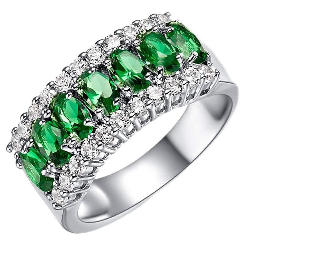 Uloveido Platinum Plated Green Cubic Zircon Rings for Women Fashion Jewelry J501