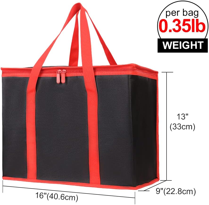 Bodaon Isolierte Essensliefertasche - Warm- & Kalthaltetransporttasche, Catering/Doordash Pizzawärmer, Einkaufstasche, Kühltasche für Partys (Schwarz-Rot, 1 St.), Ideal für den Transport warmer Speisen