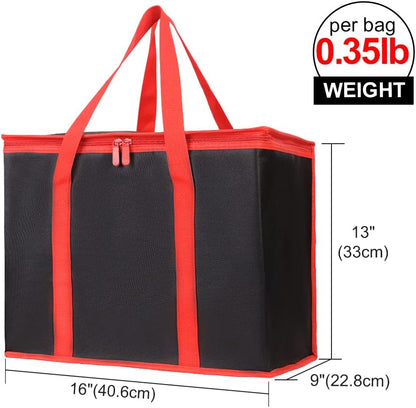 Bodaon Isolierte Essensliefertasche - Warm- & Kalthaltetransporttasche, Catering/Doordash Pizzawärmer, Einkaufstasche, Kühltasche für Partys (Schwarz-Rot, 1 St.), Ideal für den Transport warmer Speisen